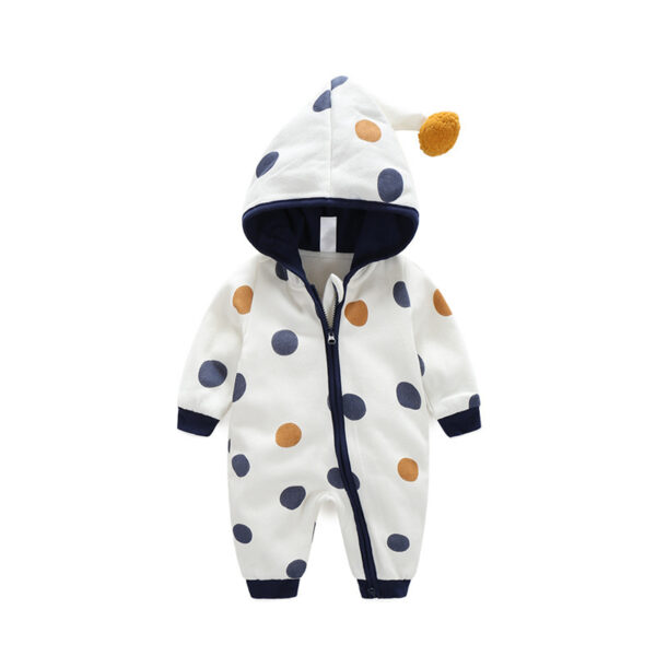 Cotton Printed Baby Hooded Crawling Bodysuit - Image 2