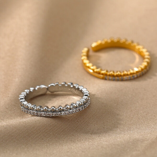 New Letter V Open-end Zircon Ring Double Layer - Image 9