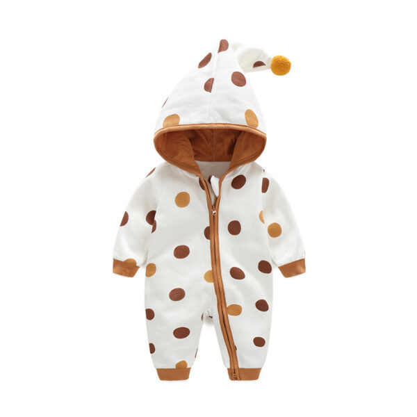 Cotton Printed Baby Hooded Crawling Bodysuit - Image 4